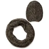 StyleBREAKER Strick Loop und Beanie Set in Braun-Schwarz | Gr.: onesize