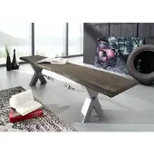MASSIVMOEBEL24.DE Bank Akazie 180x38x46 grau lackiert IRON LABEL #141