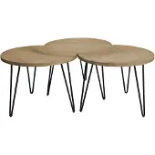 Miliboo - Couchtische strukturiert aus Mangoholz und schwarzes Metall (3er-Set) VIBES