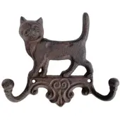B&S Wandgarderobe Gusseisen Antik Rostlook Katze mit 2 Haken