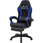 ML-Design Gaming Stuhl mit Fußstütze, Schwarz-Blau aus Kunstleder, Ergonomischer Bürostuhl mit Armlehne Kopfstütze Lendenkissen, Drehstuhl verstellbar