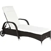 Outsunny Gartenliege Sonnenliege Rattanliege Gartenmöbel Liege mobil mit Kissen, Polyrattan+Metall, Kaffeebraun, 200x73x30-103cm