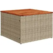 vidaXL Gartentisch Beige 55x55x37 cm Poly Rattan und Akazienholz