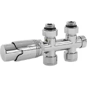 LuxeBath Ventil-Armaturen Set Multiblock Chrom Durchgangsform inkl. Thermostatkopf für Badheizkörper mit Mittelanschluss