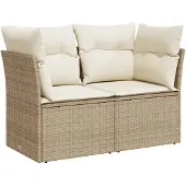 vidaXL Gartensofa mit Kissen 2-Sitzer Beige Poly Rattan