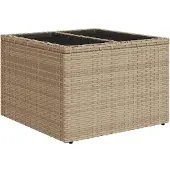 vidaXL Gartentisch mit Glasplatte Beige 55x55x37 cm Poly Rattan