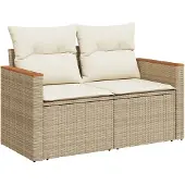 vidaXL Gartensofa mit Kissen 2-Sitzer Beige Poly Rattan