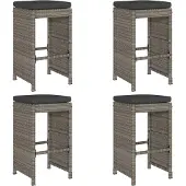 vidaXL Garten-Barhocker mit Kissen 4 Stk. Grau Poly Rattan