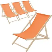 ECD-Germany 4x Liegestuhl klappbar aus Holz, Orange, bis 120kg, 3 Liegepositionen, Sonnenliege Gartenliege Relaxliege Strandliege Strandliegestuhl