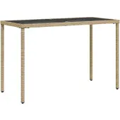 vidaXL Gartentisch mit Glasplatte Beige 115x54x74 cm Poly Rattan