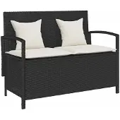 vidaXL Gartenbank mit Stauraum und Kissen Schwarz Poly Rattan