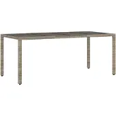 vidaXL Gartentisch mit Glasplatte Grau 190x90x75 cm Poly Rattan