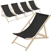 ECD-Germany 5x Liegestuhl klappbar aus Holz, Schwarz, bis 120kg, 3 Liegepositionen, Sonnenliege Gartenliege Relaxliege Strandliege Strandliegestuhl