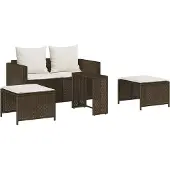 vidaXL 5-tlg. Garten-Sofagarnitur Kissen Stapelbar Braun Poly Rattan