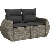 vidaXL Gartensofa 2-Sitzer mit Kissen Grau Poly Rattan