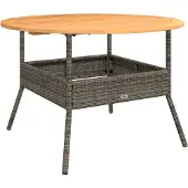 vidaXL Gartentisch mit Holzplatte Grau Ø110x71 cm Poly Rattan