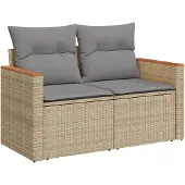 vidaXL Gartensofa mit Kissen 2-Sitzer Beige Poly Rattan