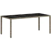 vidaXL Gartentisch mit Glasplatte Hellgrau 190x90x75 cm Poly Rattan