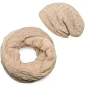 StyleBREAKER Strick Schal und Mütze Set in Sand | Gr.: onesize