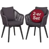 Mr. Deko 2er Set Outdoor Diningsessel Marbella Rope aus Aluminium, 63x78x58 cm