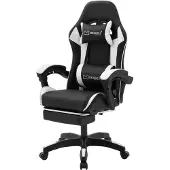 ML-Design Gaming Stuhl mit Fußstütze, Schwarz-Weiß aus Kunstleder, Ergonomischer Bürostuhl mit Armlehne Kopfstütze Lendenkissen, Drehstuhl verstellbar