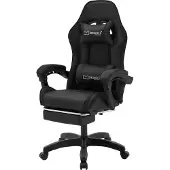 ML-Design Gaming Stuhl mit Fußstütze, Schwarz aus Kunstleder, Ergonomischer Bürostuhl mit Armlehne Kopfstütze Lendenkissen, Drehstuhl verstellbar