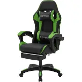 ML-Design Gaming Stuhl mit Fußstütze, Schwarz-Grün aus Kunstleder, Ergonomischer Bürostuhl mit Armlehne Kopfstütze Lendenkissen, Drehstuhl verstellbar