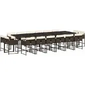 vidaXL 17-tlg. Garten-Essgruppe mit Kissen Braun Poly Rattan