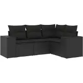 vidaXL 4-tlg. Garten-Sofagarnitur mit Kissen Schwarz Poly Rattan
