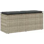 vidaXL Gartenbank mit Kissen Hellgrau 110x40x44 cm Poly Rattan