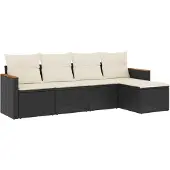 vidaXL 5-tlg. Garten-Sofagarnitur mit Kissen Schwarz Poly Rattan