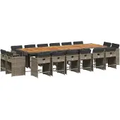 vidaXL 17-tlg. Garten-Essgruppe mit Kissen Grau Poly Rattan