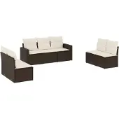 vidaXL 7-tlg. Garten-Sofagarnitur mit Kissen Braun Poly Rattan