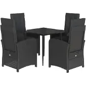 vidaXL 5-tlg. Garten-Essgruppe mit Kissen Schwarz Poly Rattan