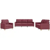 vidaXL 3-tlg. Sofagarnitur mit Kissen Weinrot Stoff