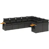 vidaXL 9-tlg. Garten-Sofagarnitur mit Kissen Schwarz Poly Rattan