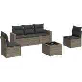 vidaXL 6-tlg. Garten-Sofagarnitur mit Kissen Grau Poly Rattan