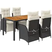 vidaXL 5-tlg. Garten-Essgruppe mit Kissen Schwarz Poly Rattan