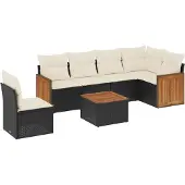 vidaXL 7-tlg. Garten-Sofagarnitur mit Kissen Schwarz Poly Rattan