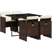vidaXL 5-tlg. Garten-Essgruppe mit Kissen Braun Poly Rattan