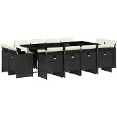 vidaXL 13-tlg. Garten-Essgruppe mit Kissen Schwarz Poly Rattan