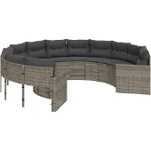 vidaXL Gartensofa mit Kissen Rund Grau Poly Rattan