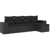 vidaXL 5-tlg. Garten-Sofagarnitur mit Kissen Schwarz Poly Rattan