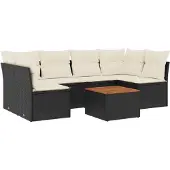 vidaXL 7-tlg. Garten-Sofagarnitur mit Kissen Schwarz Poly Rattan