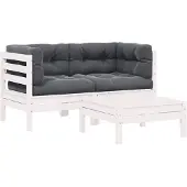 vidaXL 3-tlg. Garten-Lounge-Set mit Kissen in Weiß Kiefer Massivholz