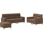 vidaXL 3-tlg. Sofagarnitur mit Kissen Braun Stoff