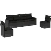 vidaXL 6-tlg. Garten-Sofagarnitur mit Kissen Schwarz Poly Rattan