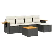 vidaXL 6-tlg. Garten-Sofagarnitur mit Kissen Schwarz Poly Rattan