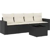 vidaXL 5-tlg. Garten-Sofagarnitur mit Kissen Schwarz Poly Rattan