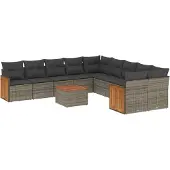 vidaXL 11-tlg. Garten-Sofagarnitur mit Kissen Grau Poly Rattan